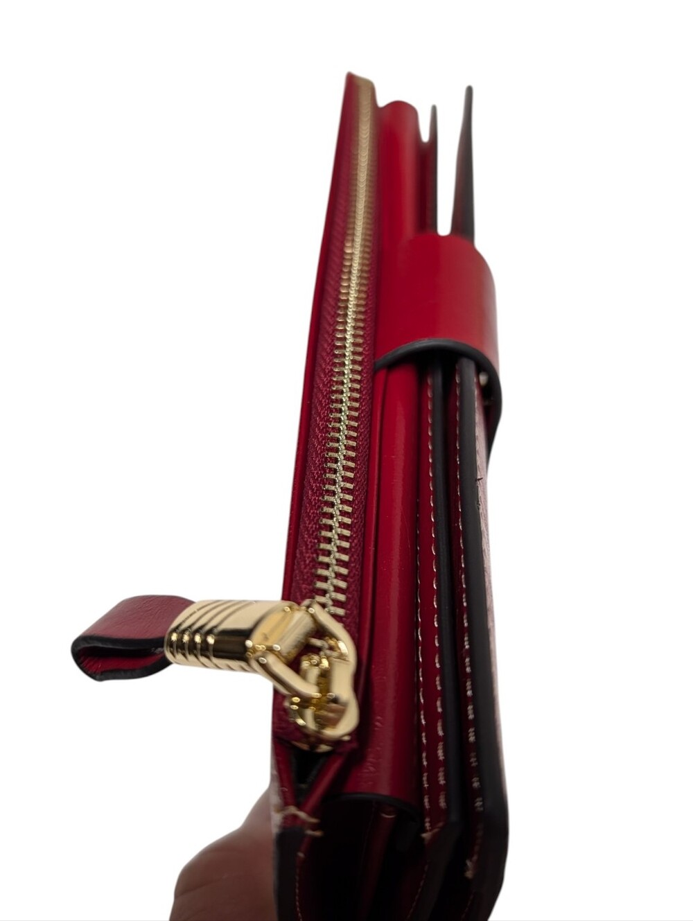 ITSLIFE Red Cowhide Leather Long Wallet Women's New in Box Gold Zip Snap Closure - Picture 3 of 10